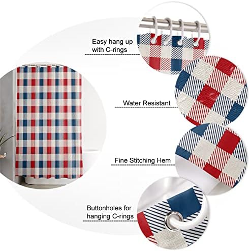 GeoPrint Plaid Waterproof Shower Curtain Set for 4th of July Independence Day
