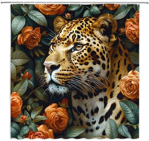 YSSFAV Leopard Floral Shower Curtain Set