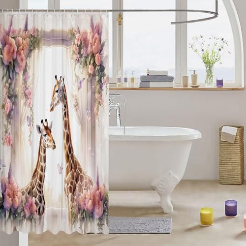 Waterproof Giraffe Shower Curtain for Home Garden or Travel