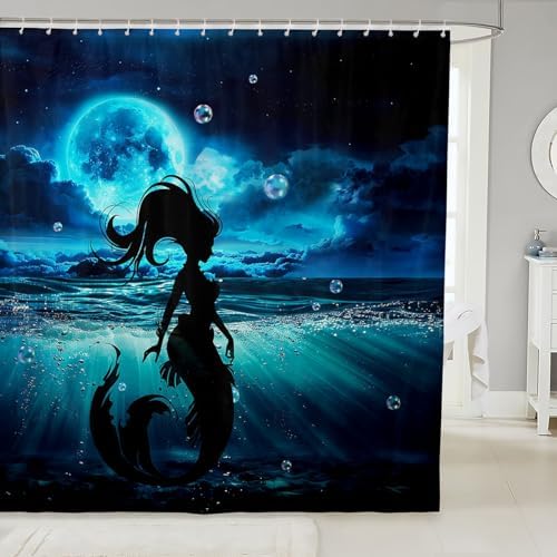 romatic fairy moon galaxy shower curtain set