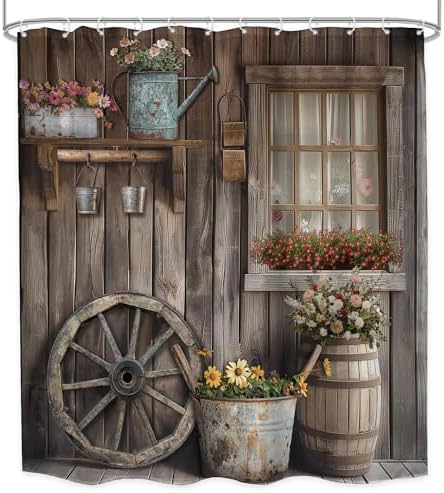 Seven-Piece Western Rustic Barn Door Shower Curtain Set