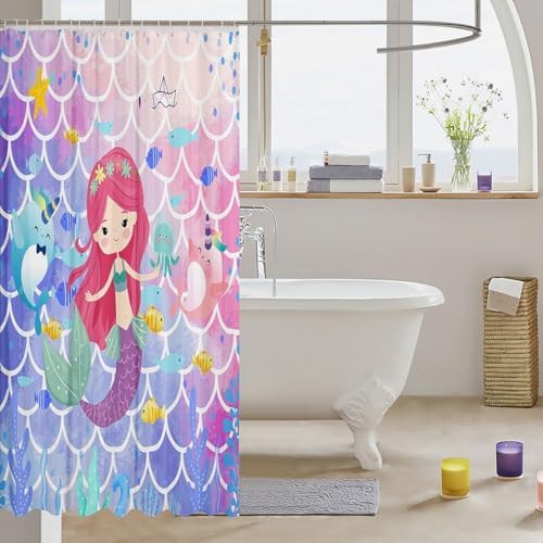 Castle Fairy Mermaid Shower Curtain Set with 12 Hooks