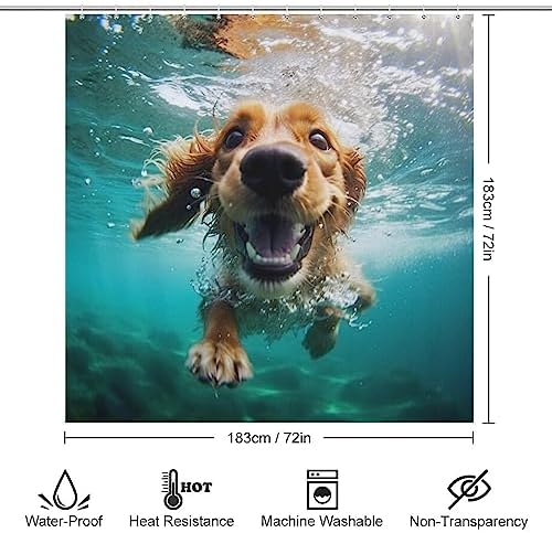 Underwater Dog Shower Curtain Set with 12 Hooks