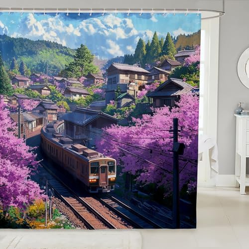 Retro Digital Train Shower Curtain 72x72