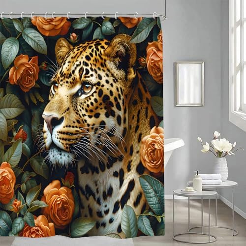 YSSFAV Leopard Floral Shower Curtain Set