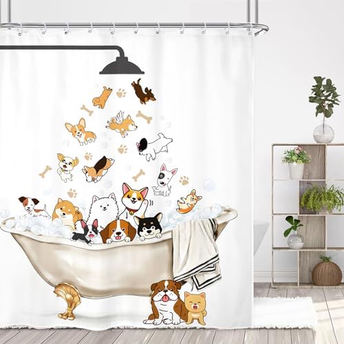 Adorable Hilarious DogCurtainsPack-in-ShowerPhewx72inchPoly-Washable-WaterproofPacks