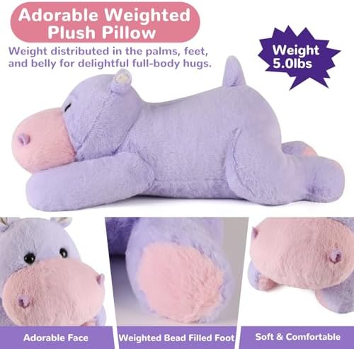 Meowtastic Hippo Weighted Plush Toy - 28 Inch 5 Pounds Comfort Pillow