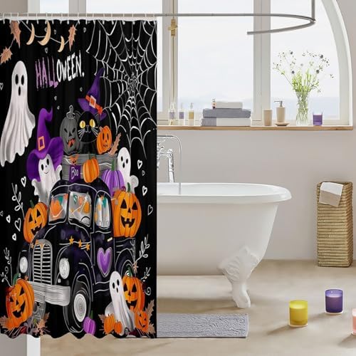 Happy Halloween 72x72 Spider Web Print Bathroom Shower Curtain for Kids Teens