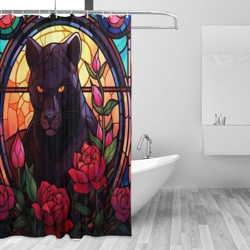 Black Panther Shower Curtain 72x72 In Modern Bohemian Bathroom Art with 12 Hooks