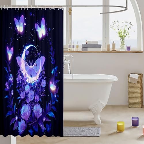 Butterfly Bathroom Shower Curtain for Kids Teens Waterproof Stylish Exotic Design