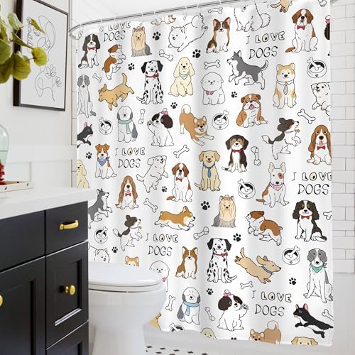 Glawry Dog shower curtain Cute Funny for Bath