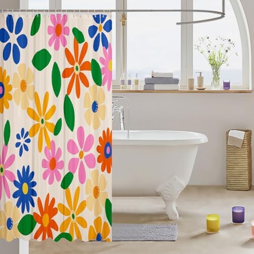 Retro 60s70s Floral Shower Curtain