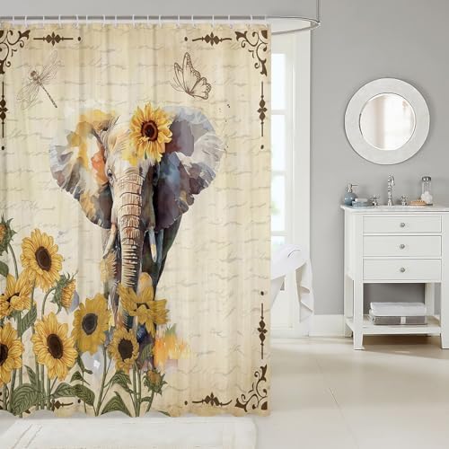 Cute Elephant Shower Curtain Set with 12 Hooks
