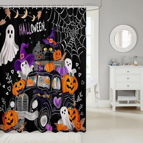 Happy Halloween 72x72 Spider Web Print Bathroom Shower Curtain for Kids Teens