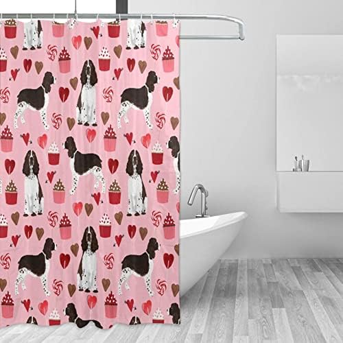 Perfect bath curtains for kids Cute Springer Spaniel Hearts 72x72 inch waterproof