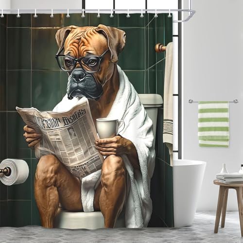 JAWO Funny Dog Bathroom Curtain Set 12 Hooks Washable 72x84 Poly