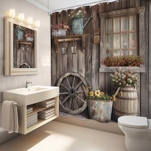 Seven-Piece Western Rustic Barn Door Shower Curtain Set