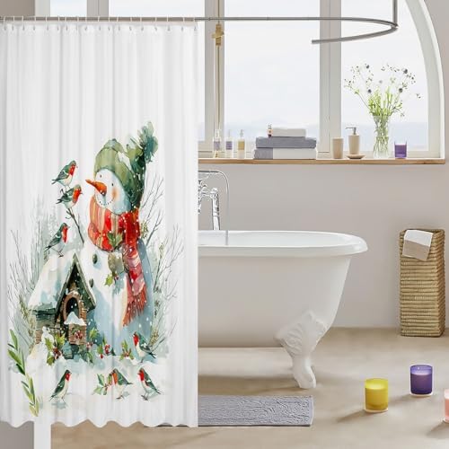 Feelyou Snowman Bathroom Shower Curtain Merry Christmas Included