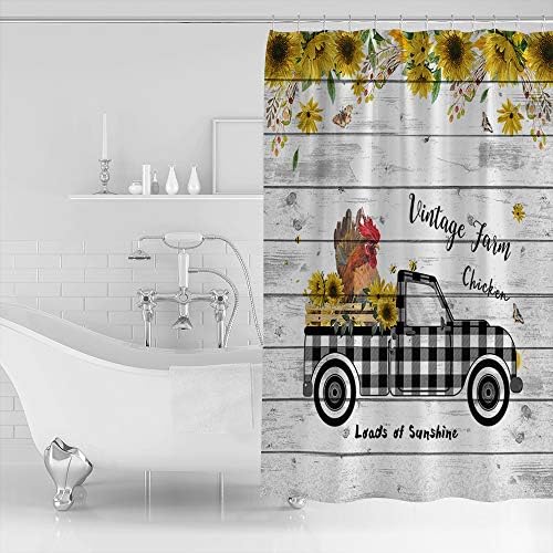Waterproof Bathroom Shower Curtain Set with 12 Hooks Modern Buffalo Check Design
