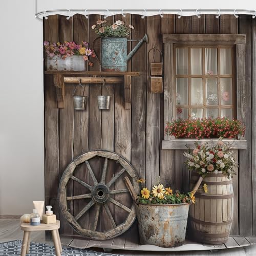 Seven-Piece Western Rustic Barn Door Shower Curtain Set