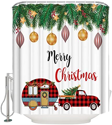 Christmas Camper Pine Boughs - Waterproof Shower Curtain