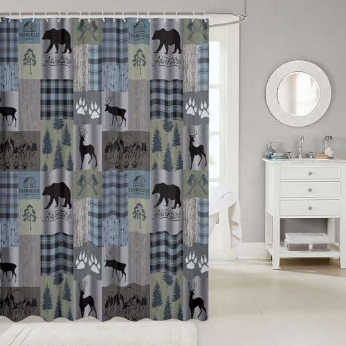 Cute Bear Deer Shower Curtain with 12 Hooks