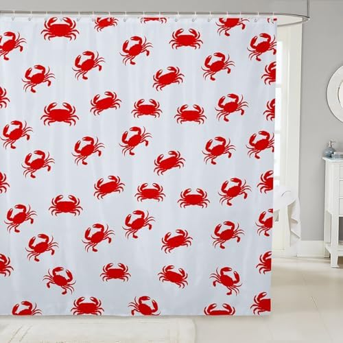 Stunning Red Crab Waterproof Bathroom Shower Curtain