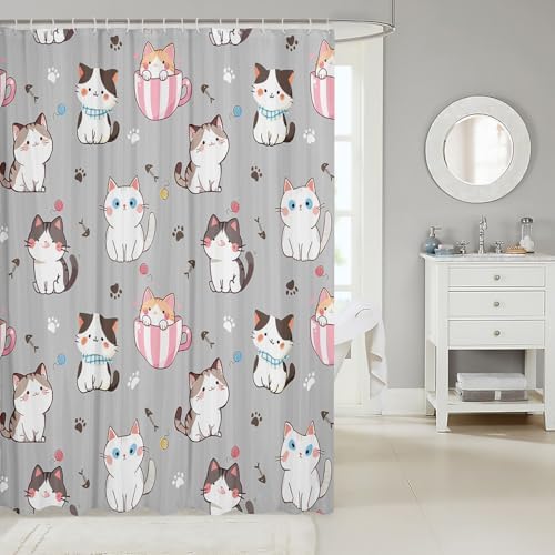 Feelyou Cat Shower Curtain Set 72x78 Gray