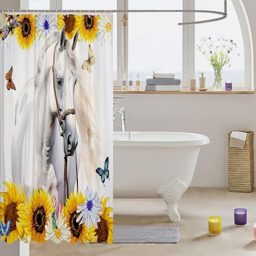 Stylish Rainbow Horse Sunflower Bath Curtain Set for Kids