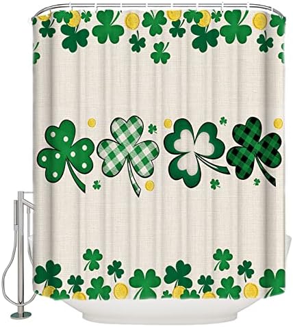 TocaHome Waterproof Shower Curtain with Hooks and Lucky Shamrocks Design