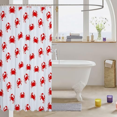 Stunning Red Crab Waterproof Bathroom Shower Curtain