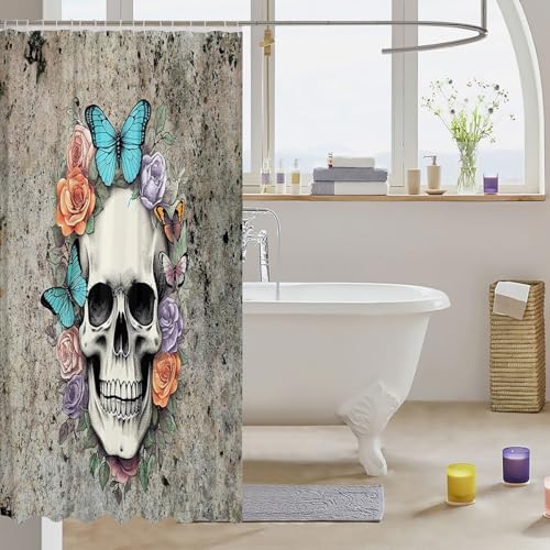 Feelyou Skull 72x72 Butterfly bathroom shower curtain Waterproof