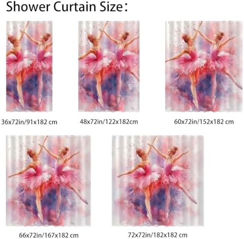 VAPOKF Pink Ballet Dress Girls Shower Curtain Set with Hooks 66x72 in