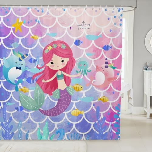 Castle Fairy Mermaid Shower Curtain Set with 12 Hooks