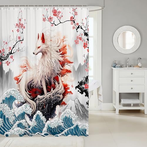 Set of Japanese Fox Bathroom Curtain