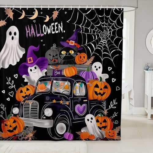 Happy Halloween 72x72 Spider Web Print Bathroom Shower Curtain for Kids Teens