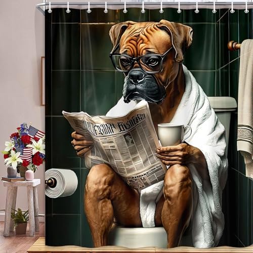 JAWO Funny Dog Bathroom Curtain Set 12 Hooks Washable 72x84 Poly