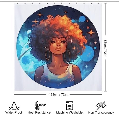 Tiyaandsy Black Girl Shower Curtain Set Modern Starry Night Design