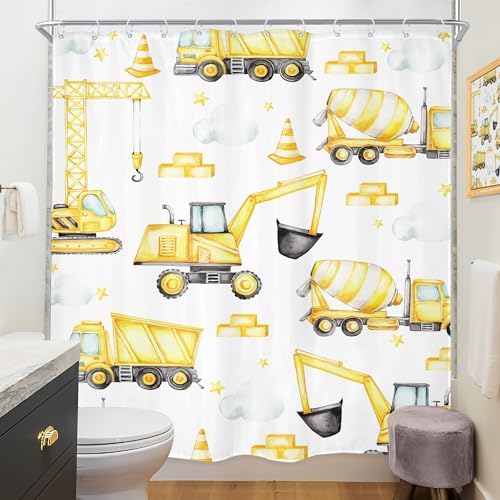 Riyidecor Tractor Kids Construction Shower Curtain Set