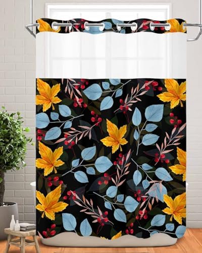 No Hook Virus-Resistant Bath Curtain 60x72 with See Through Top Window