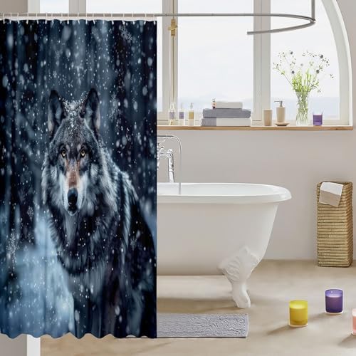 Wild Wolf Shower Curtain Set 72x72 Waterproof 3D Jungle Design for Kids