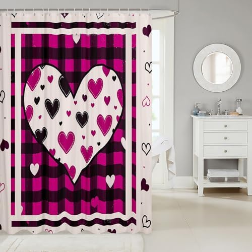 Jeffeloiu Love Bath Curtain Set for Valentines Day 72 x 78Check Pattern