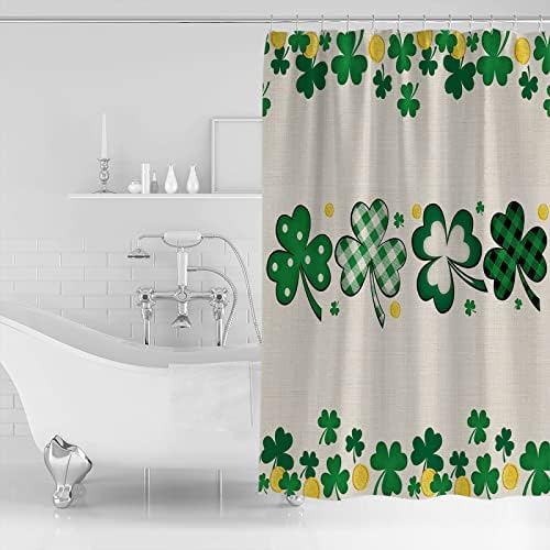 TocaHome Waterproof Shower Curtain with Hooks and Lucky Shamrocks Design
