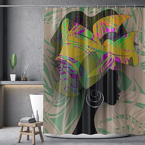 African Woman Shower Curtain Black Art Banana Plant-print