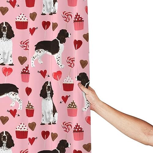 Perfect bath curtains for kids Cute Springer Spaniel Hearts 72x72 inch waterproof
