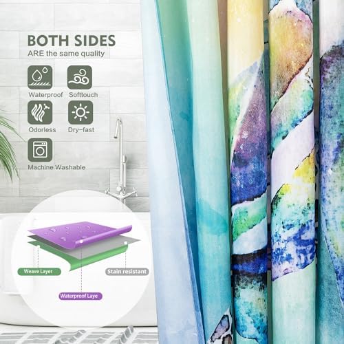 Lokigo Blue Ocean Turtle Shower Curtain Set Waterproof Bathroom Decor