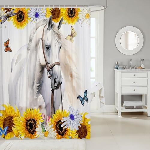 Stylish Rainbow Horse Sunflower Bath Curtain Set for Kids