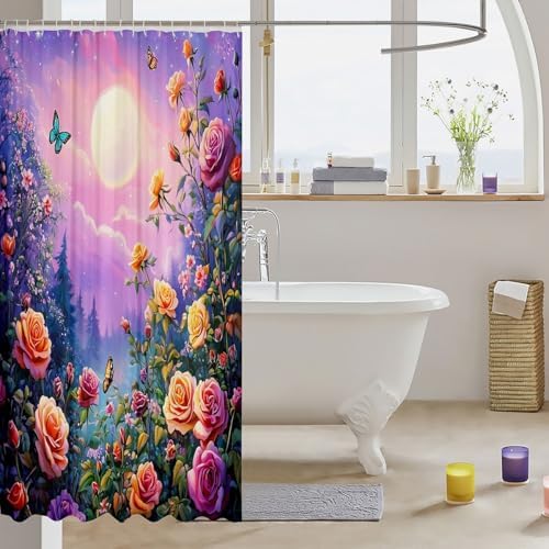 Castle Fairy Blooming Flowers Shower Curtain Set 1