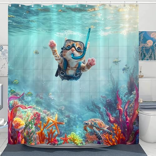 Dinosaur Shower Curtain for Bathroom 72x72 inches with 12 Hooks