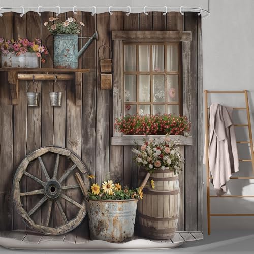 Seven-Piece Western Rustic Barn Door Shower Curtain Set